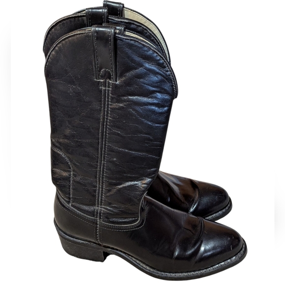 Vintage Neoprene Vulcan Soles Western Leather Cowboy Black  Boots Sz 8.5D - Picture 1 of 9